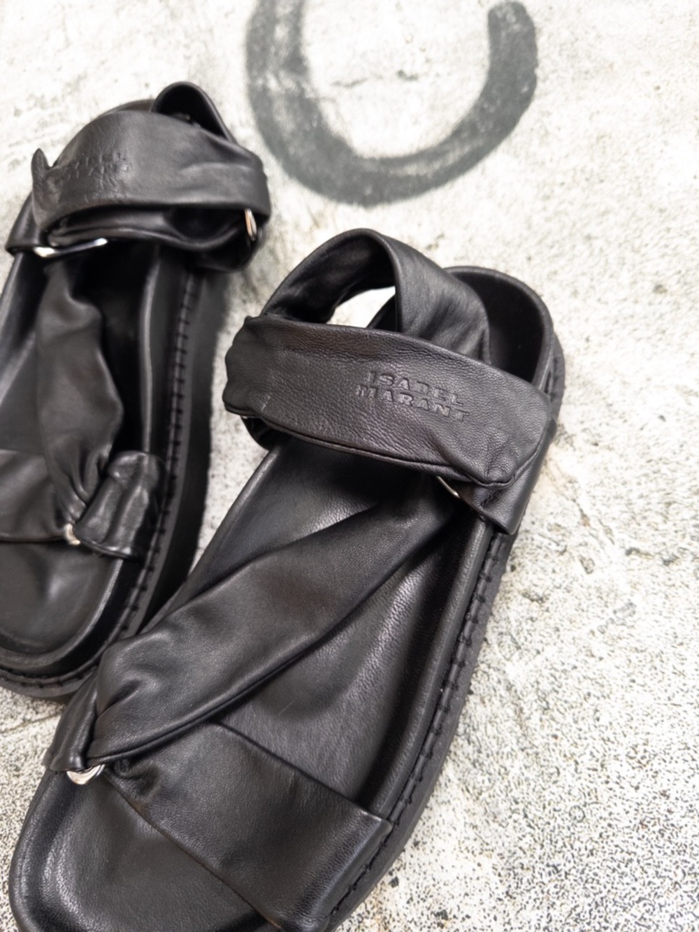 Isabel Marant Naori T-Strap Grip Sandals Black Calf Leather, Size 40, US 10 - Picture 2 of 14